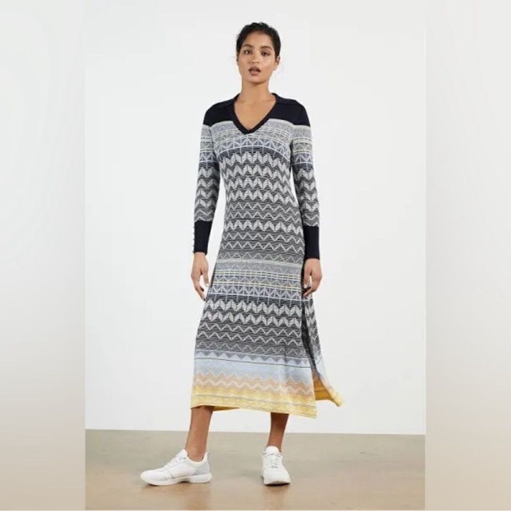 TED BAKER Holliis Chevron Sweater Knit Collared Polo Midi Dress